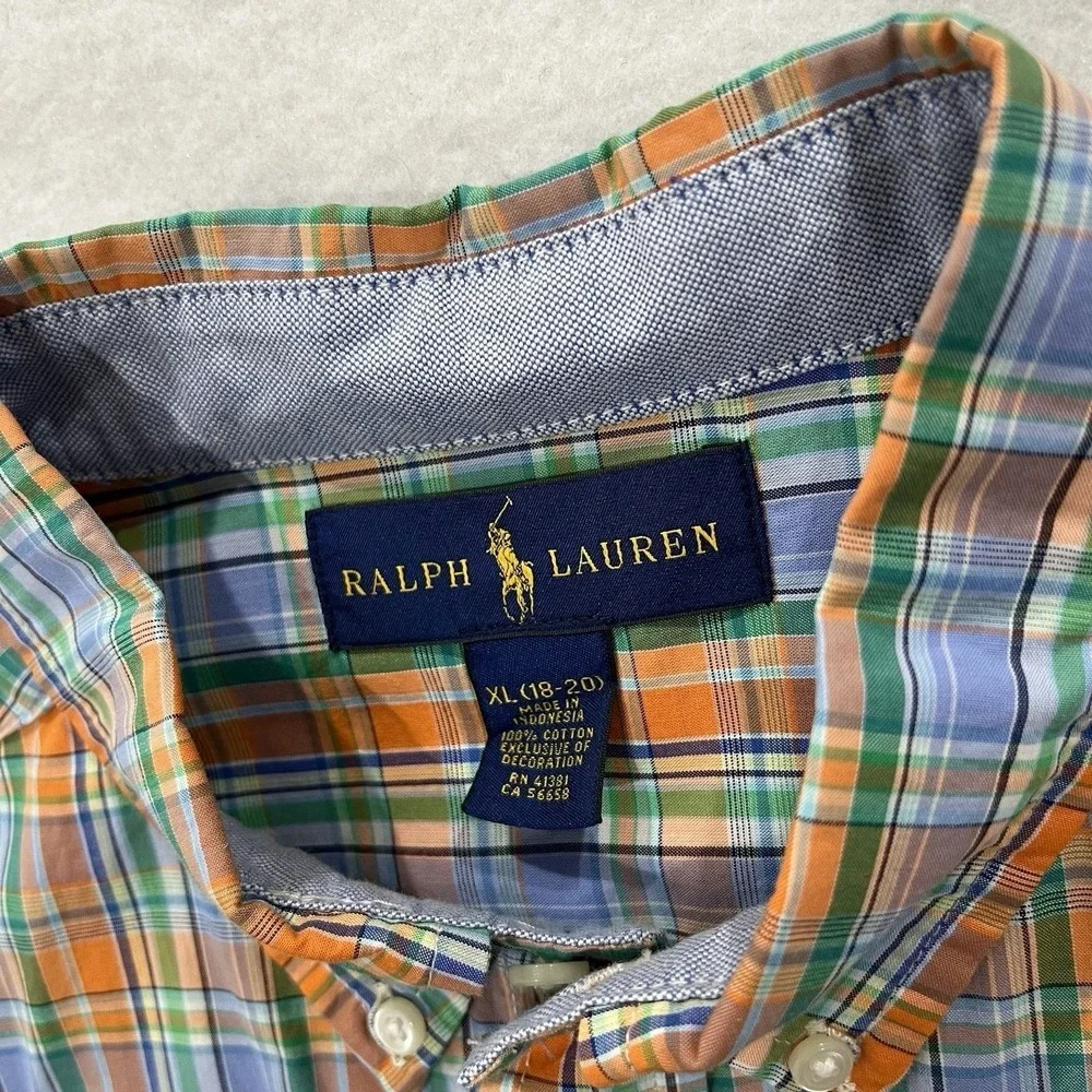 Polo Ralph Lauren Boys XL 18-20 Plaid Cotton Long Sleeve Button Down Shirt